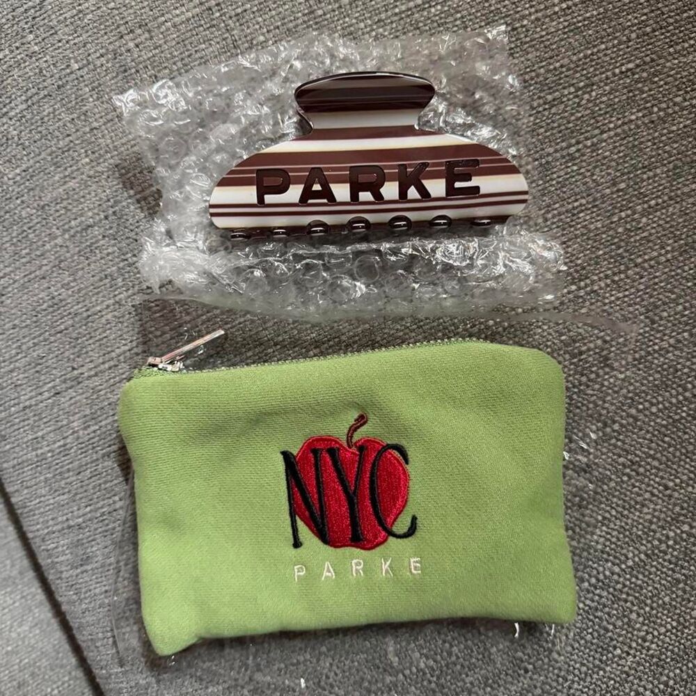 Parke NYC Pop Up 2026 Claw Clip Brown Stripe w/ Zipper Pouch